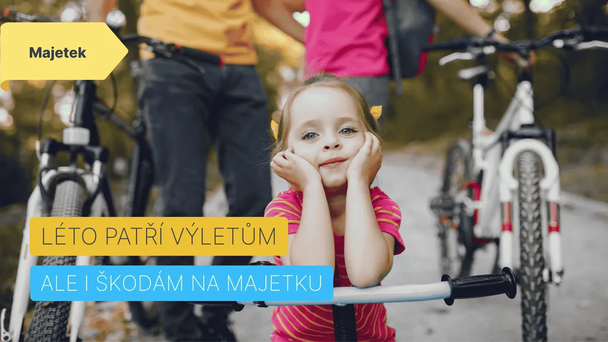 holčička na kole s rodiči + infografika: Léto patří výletům, ale i škodám na majetku